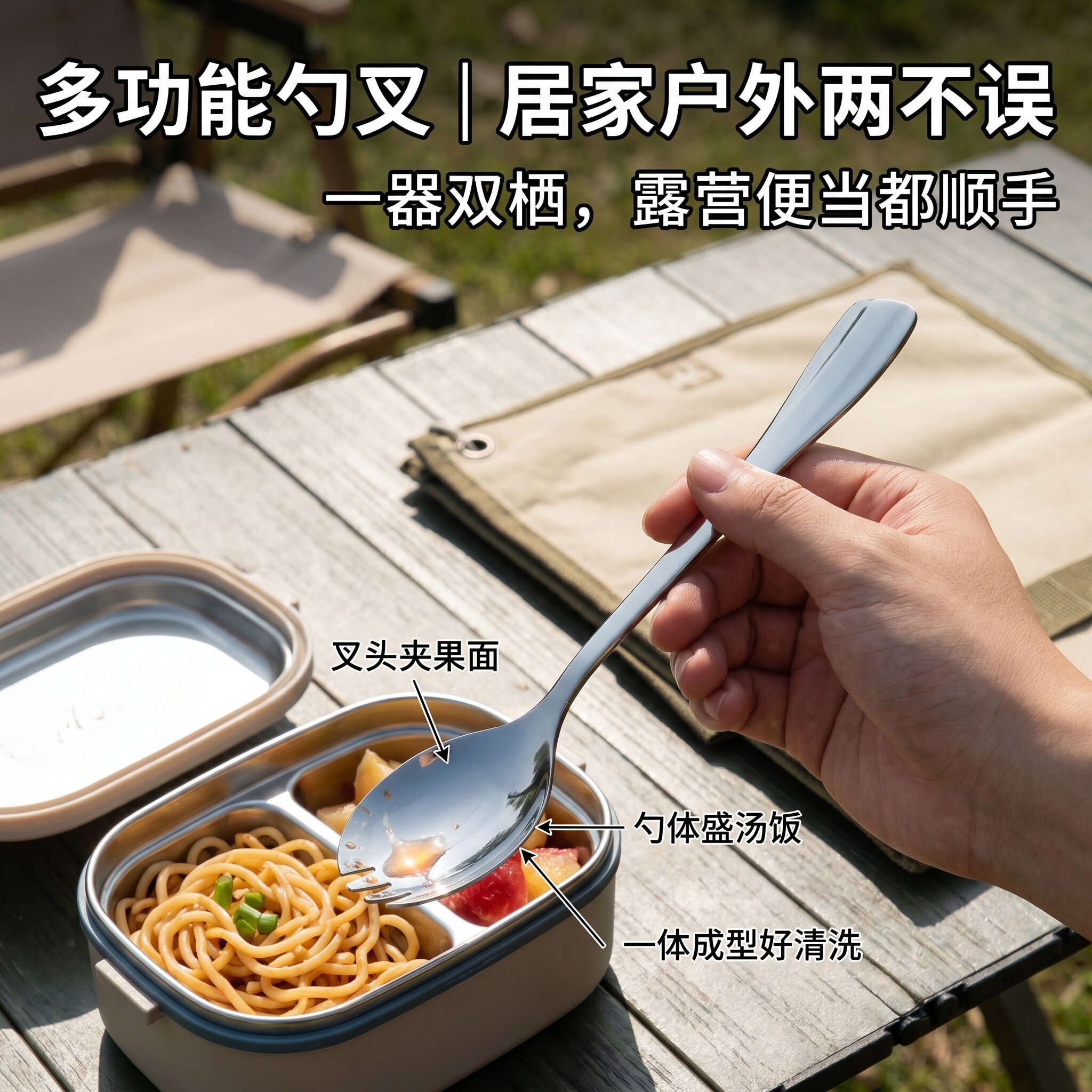 不锈钢加长叉勺多功能大号多场景新款高颜值实用勺叉一体餐具图片