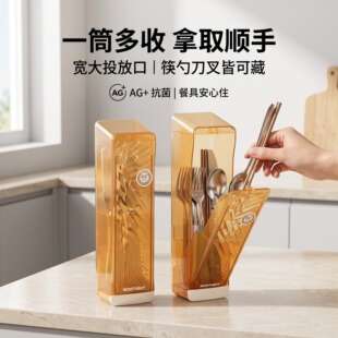 抗菌银离子PP沥水筷子筒壁挂免打孔防尘防霉厨房收纳架通风干爽