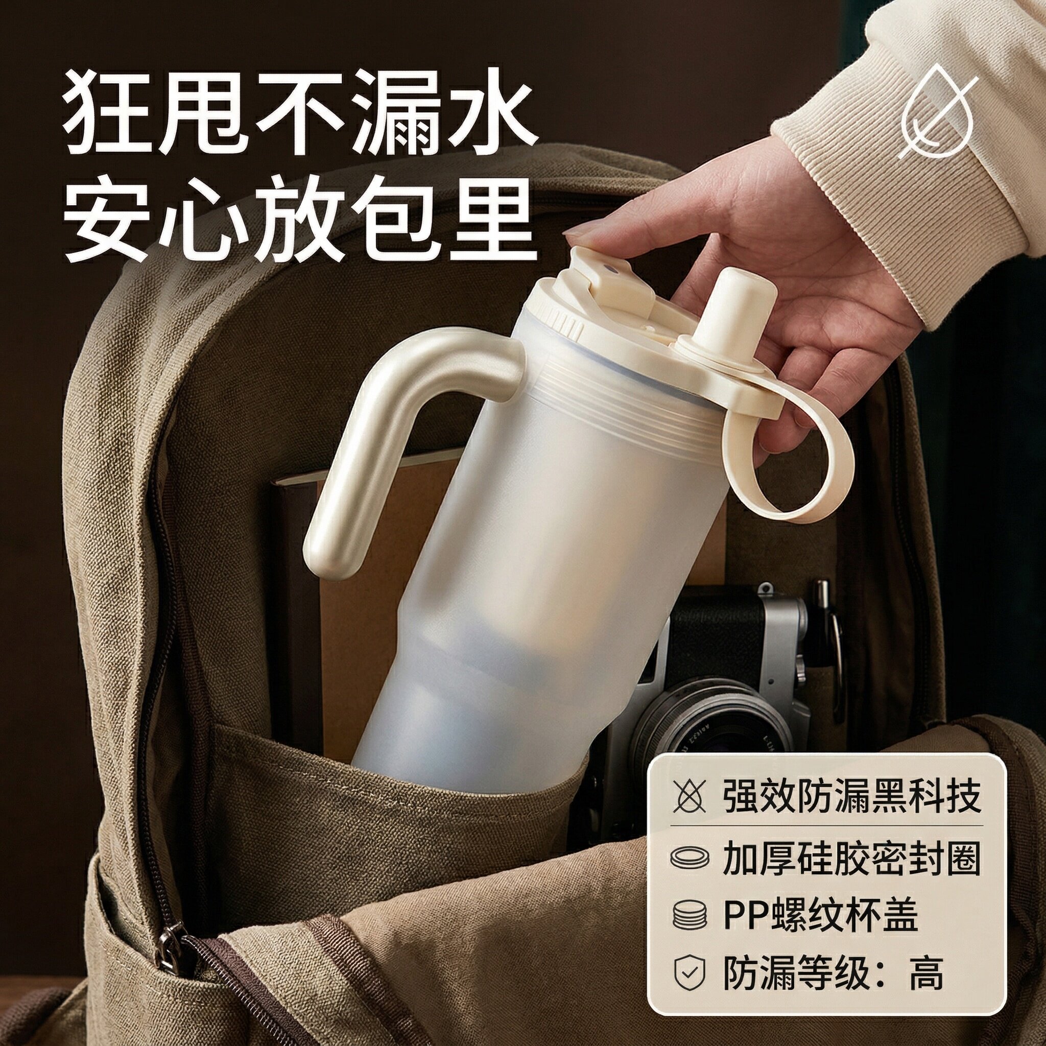 运动水杯PP材质大容量防漏便携带吸管茶漏办公室通勤夏日简约新款