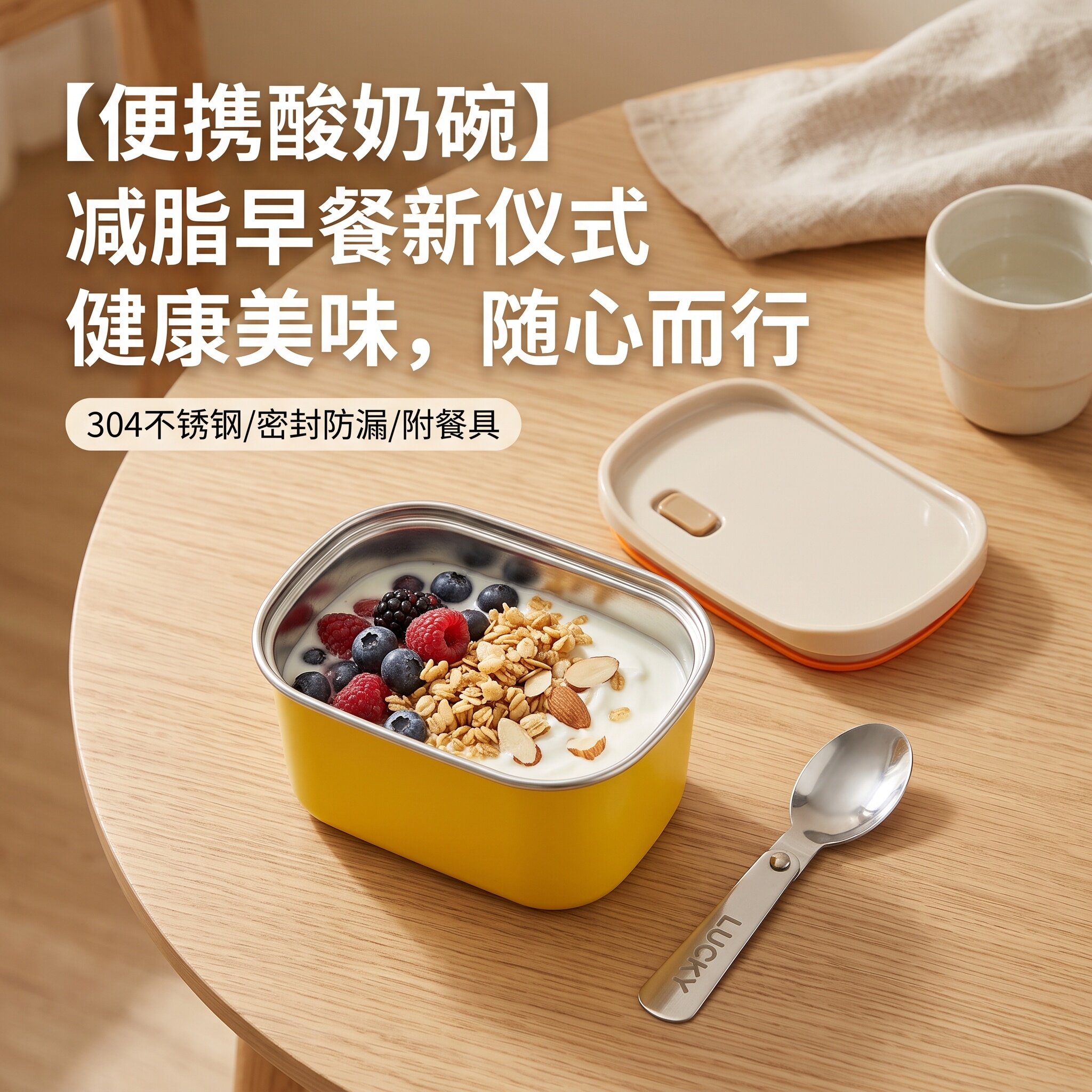 酸奶碗304不锈钢带盖简约高颜值耐摔好清洗水果燕麦早餐密封便携图片