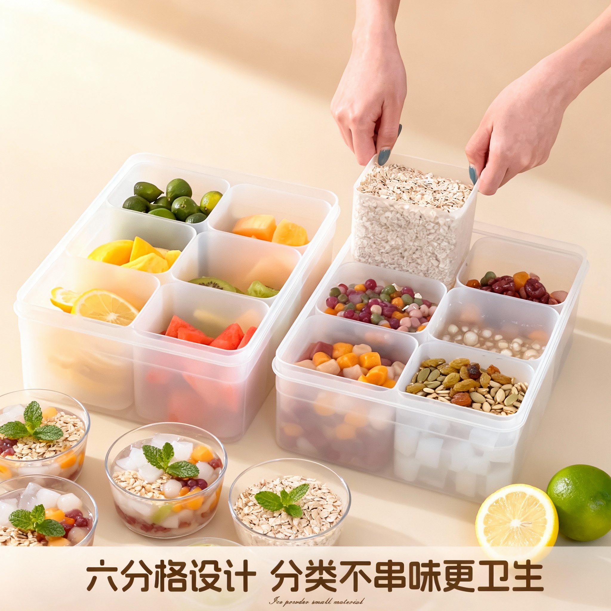 凉粉冰粉摆摊工具桶全套冰粉配料盒商用摆摊水果捞多格带盖收纳盒