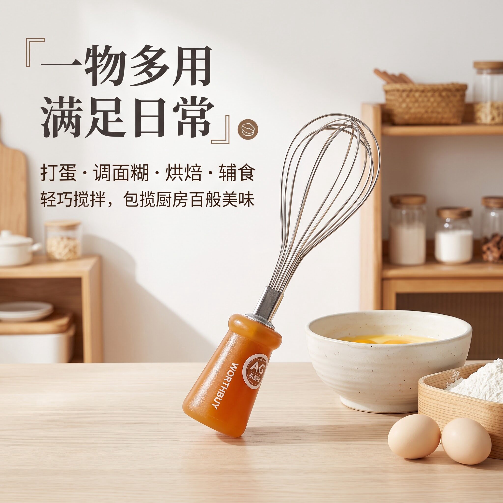 手动打蛋器304不锈钢加厚多线立体搅拌头可立手柄家用烘焙调面糊