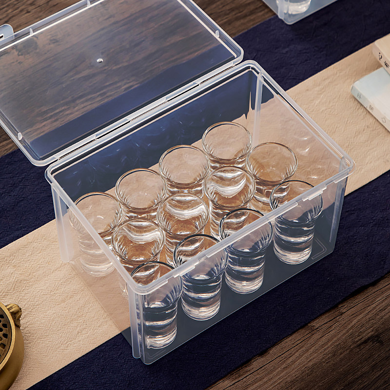白酒杯收纳盒透明带盖防尘茶杯茶壶小酒杯收纳箱中式酒具存放盒子