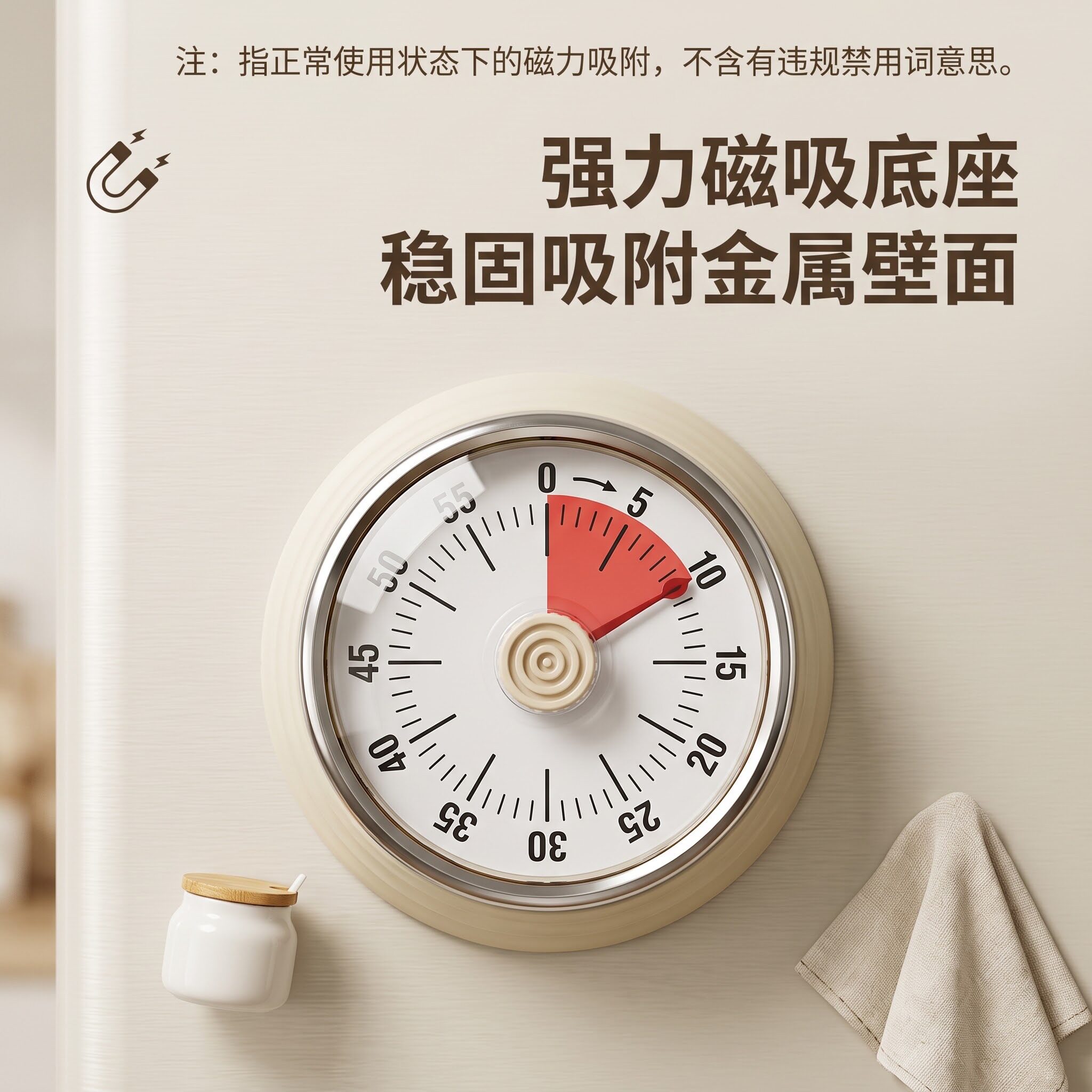 磁吸计时器机械发条无需电池大字刻度响铃提醒厨房烘焙定时易辨识