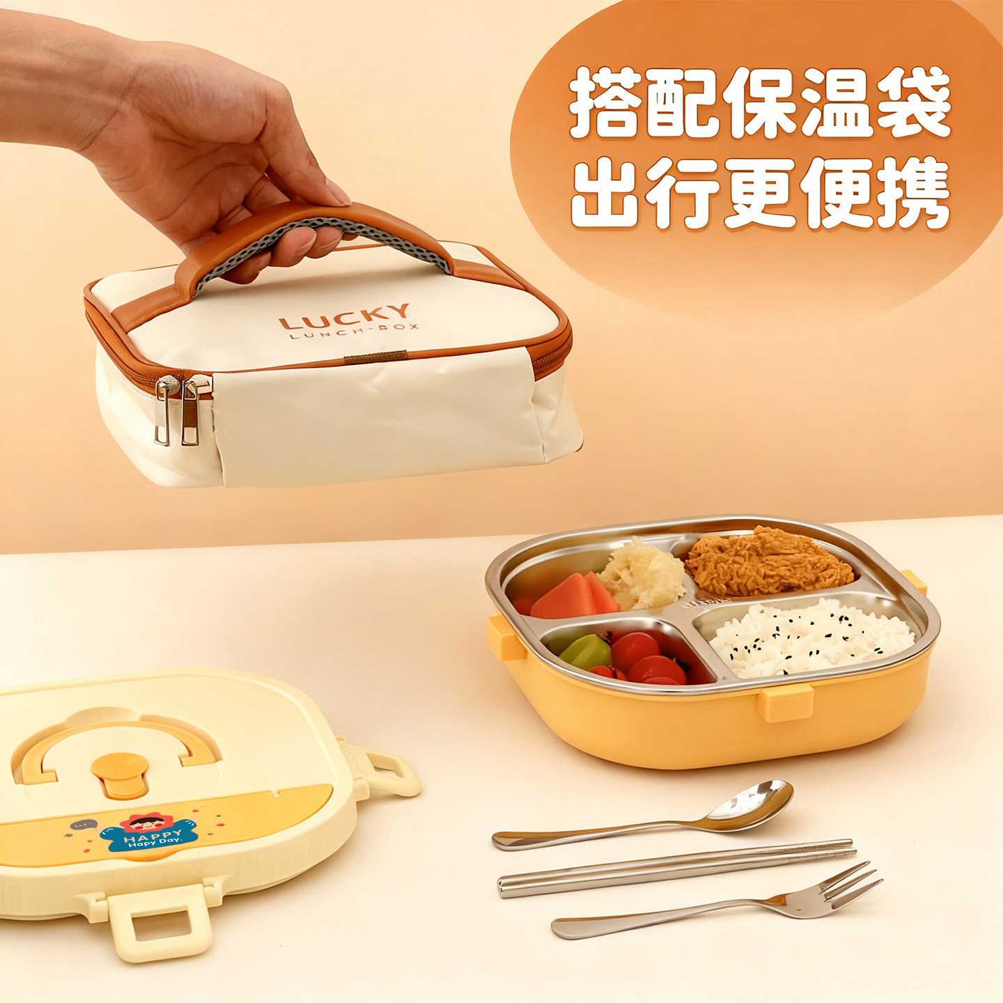 食品级304不锈钢保温饭盒儿童小学生专用分格上班族便当餐盘餐盒
