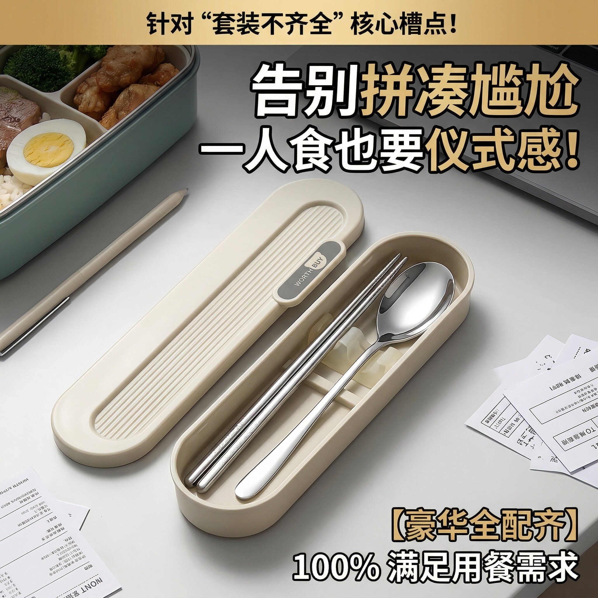 不锈钢便携餐具套装一人用筷子勺子收纳盒上班族学生旅行餐具套装