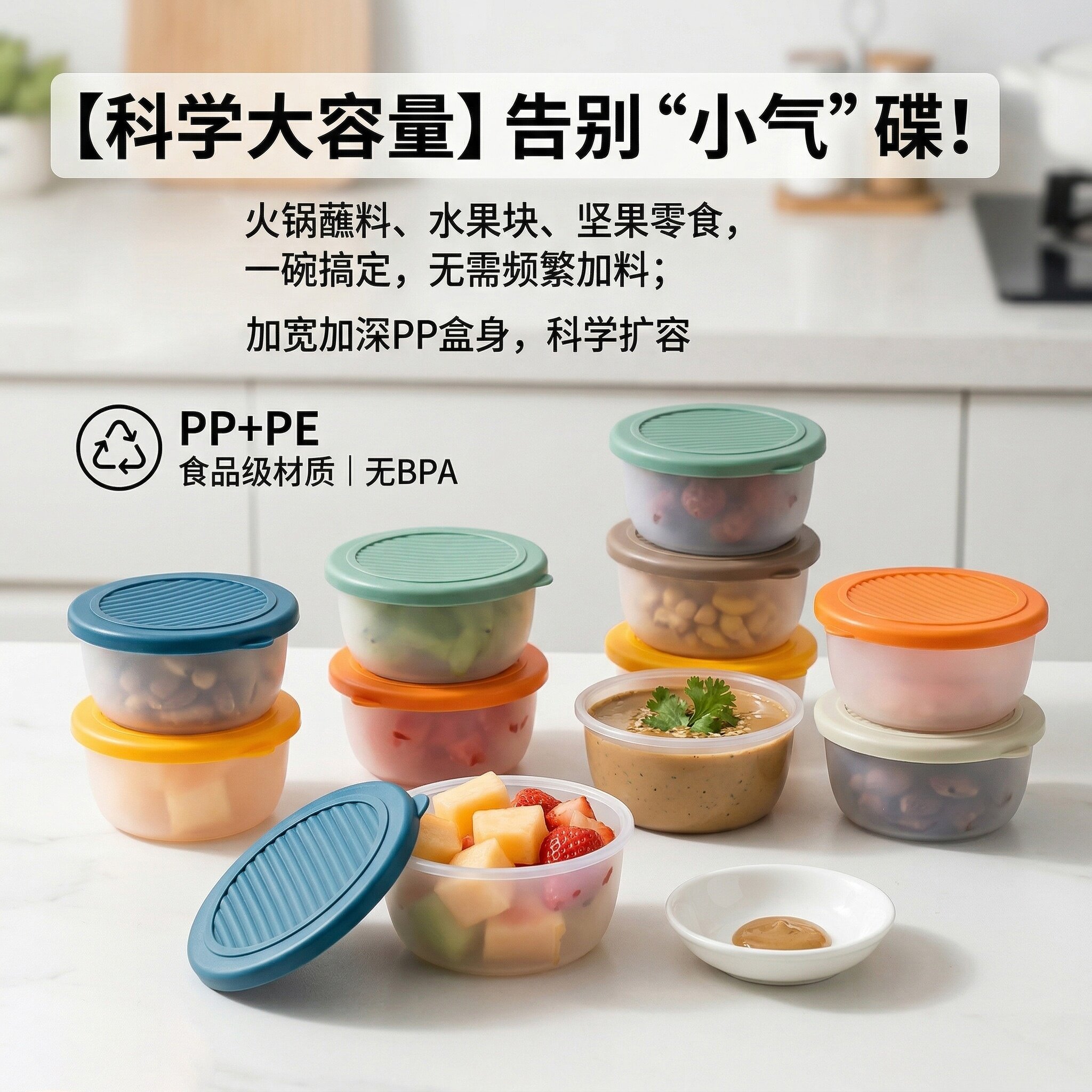食品级蘸料碟小碗带盖家用番茄沙拉盒酱汁杯便携餐具马克龙调味碟图片
