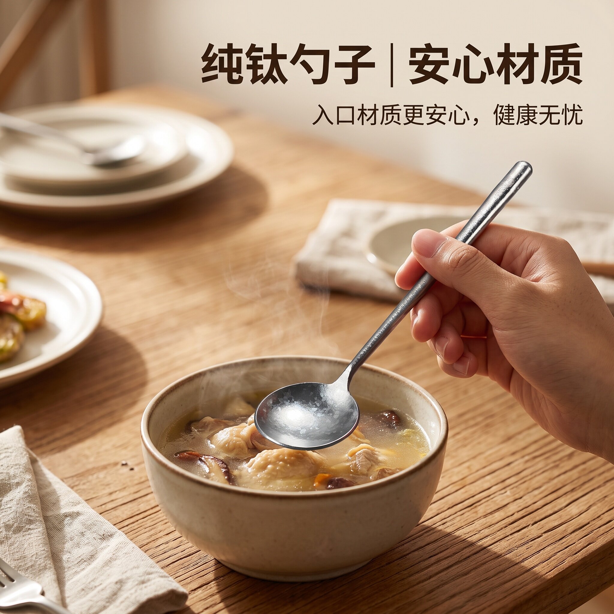 纯钛长柄勺子空心柄圆匙甜品勺雪花纹家用餐勺餐桌餐具耐用好物图片