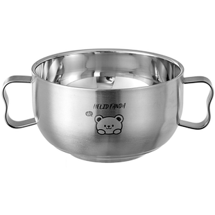 不锈钢儿童碗双层隔热辅食碗316宝宝吃饭可爱婴儿专用带手柄防烫