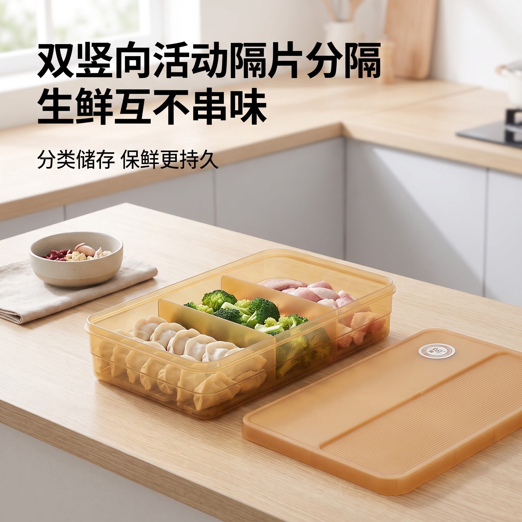 饺子盒抗菌银离子PP材质冷冻收纳软盖易开可拆条形孔沥水板防粘