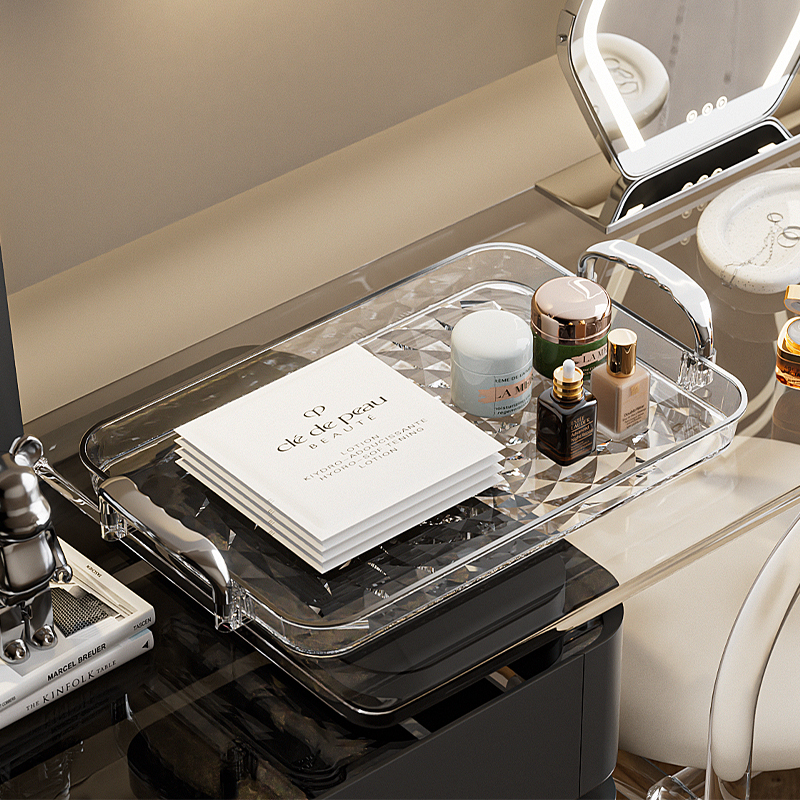 高档透明托盘长方形化妆品瓶罐面膜香水首饰摆放盘家用收纳盘子