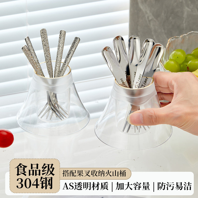 水果叉带收纳罐甜品儿童餐叉果签图片