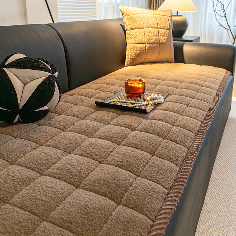 冬季加厚沙发垫毛绒防滑皮沙发简约现代布艺实木办公室沙发垫盖布