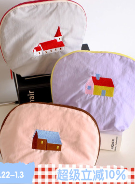 BLEU et ROSE【奇妙屋】原创房子刺绣旅行洗漱包化妆包收纳袋小号