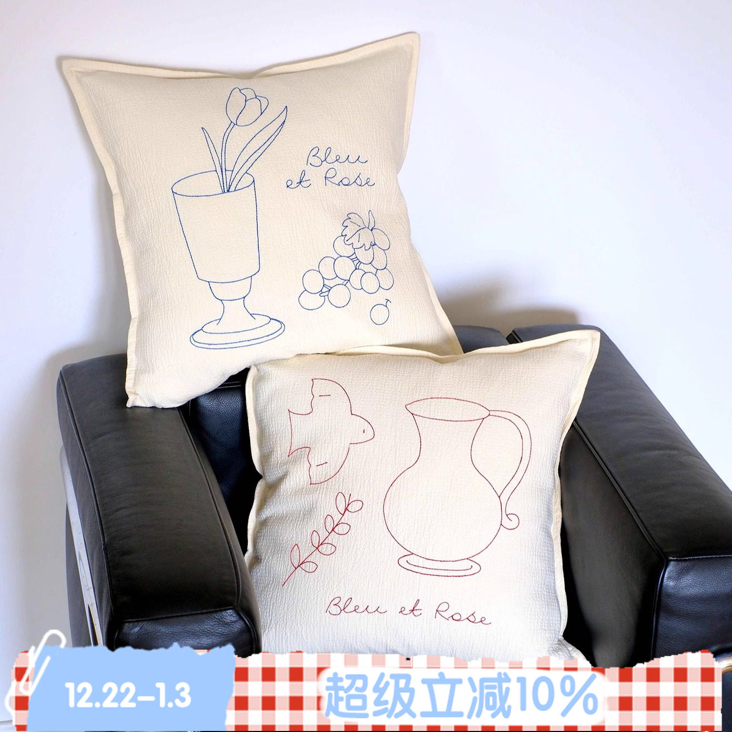 BLEU et ROSE【南法假日】原创ins风法式刺绣抱枕长绒棉沙发枕套