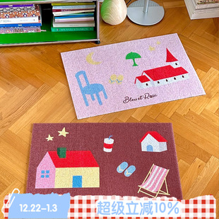 奇妙屋 ROSE 原创地毯吸水丝圈防滑门垫厨房ins地垫 BLEU