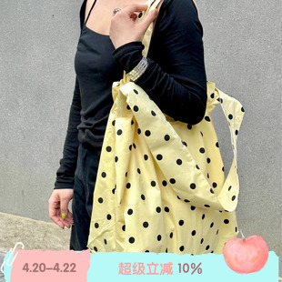 BLEU et ROSE【Polka dot】波点撞色大容量斜挎单肩包帆布袋收纳