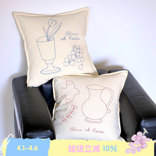 南法假日 BLEU ROSE 刺绣抱枕长绒棉沙发枕套 原创ins风法式