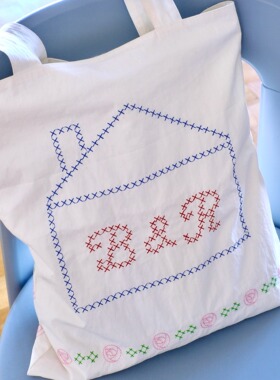 BLEU et ROSE【奇妙屋】原创法式双面刺绣旅行收纳单肩包帆布袋女