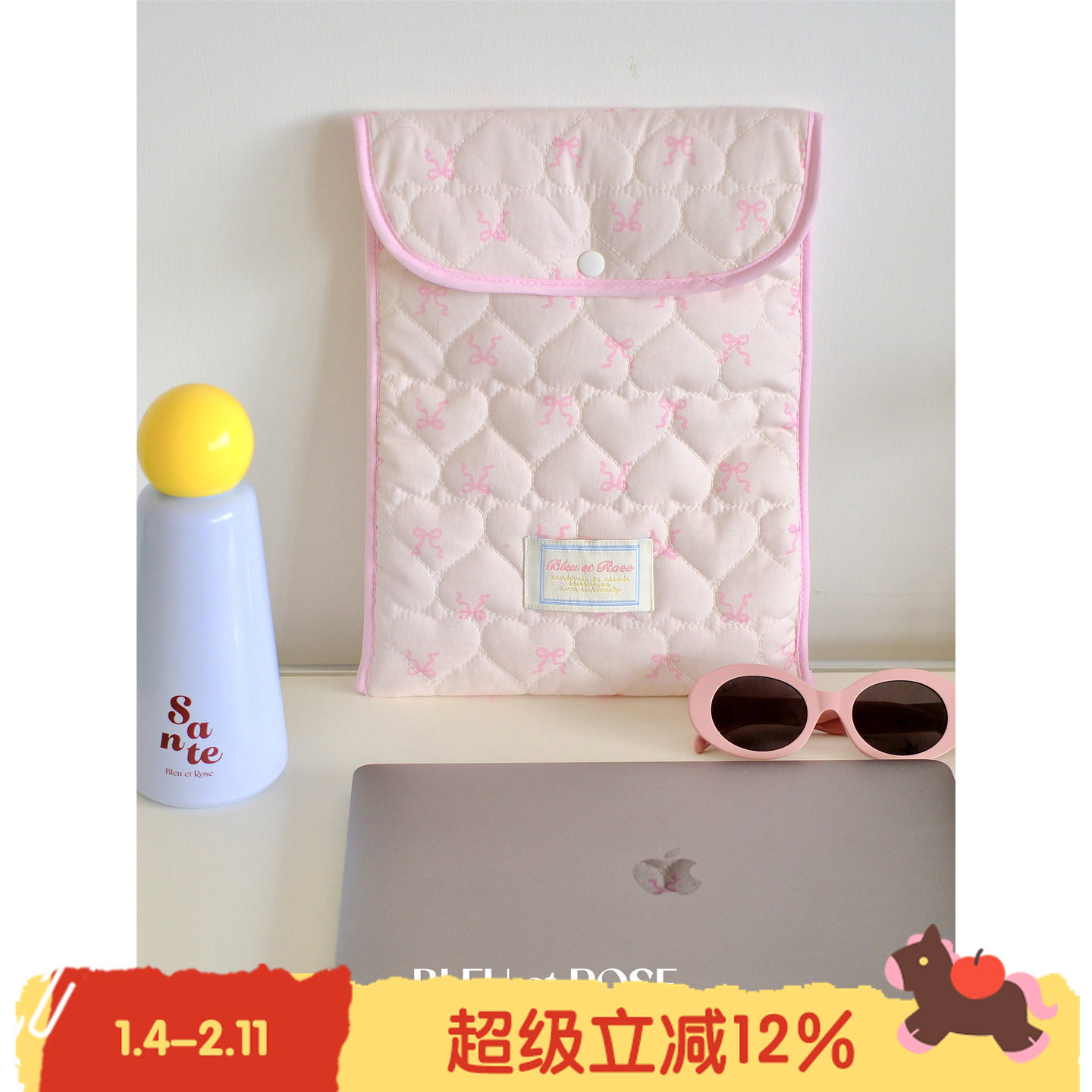 BLEU et ROSE【甜心】原创可爱ins爱心绗线电脑包13寸内胆收纳ipad保护套布艺,3C数码配件,笔记本电脑包,淘宝优惠券,粉丝福利购,淘宝优惠卷