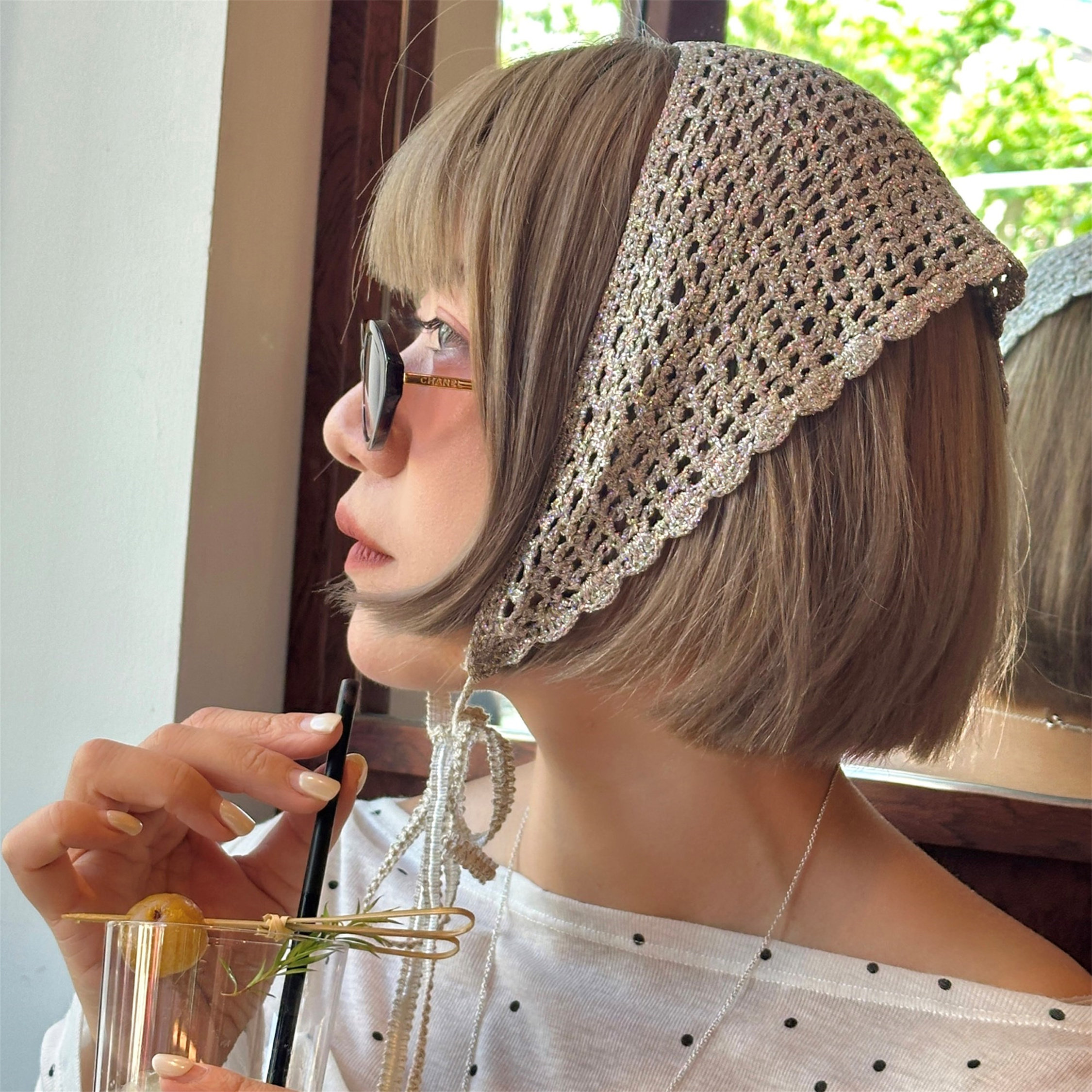 BLEU et ROSE【blingbling】原创手工钩针度假三角巾发带头巾法式
