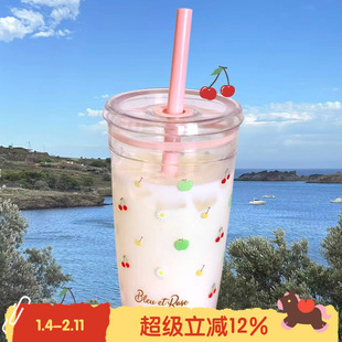 BLEU et ROSE【南法假日】法式大容量Tritan吸管水杯咖啡杯随行杯