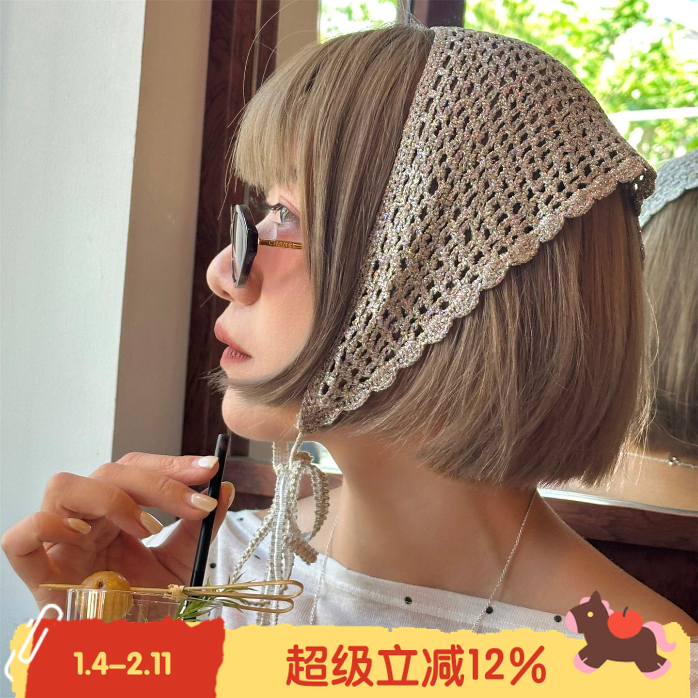 BLEU et ROSE【blingbling】原创手工钩针度假三角巾发带头巾法式