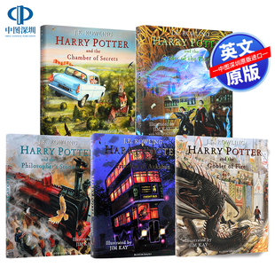 Potter 精装 五册 周边 JK罗琳 艺术画册书 现货英文原版 Harry 与魔法石密室阿兹卡班 哈利波特1 彩绘插画版 囚徒火焰杯凤凰社