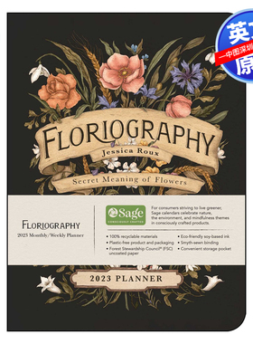 英文原版 花卉学花卉语言图解指南 每周一页计划日历记事本 12个月 Floriography Monthly/Weekly Planner Calendar