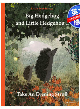 英文原版  在傍晚散步的大刺猬和小刺猬 精装儿童艺术插画绘本 Big Hedgehog and Little Hedgehog Take An Evening Stroll