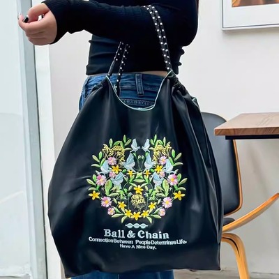 日本代购ballchain刺绣软皮高级感单肩包2025春大容量托特通勤包