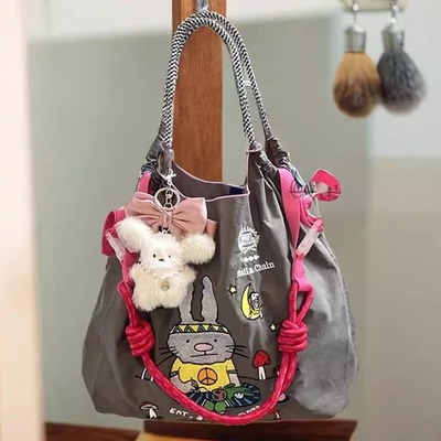 日本代购ballchain发带兔刺绣购物袋百搭环保袋女时尚斜跨单肩包