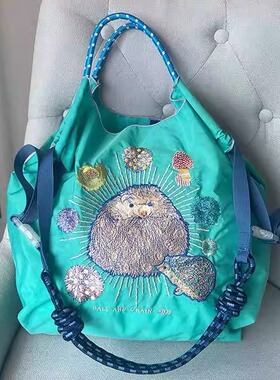 日本代购ballchain刺绣环保袋2024秋新款刺猬手提单肩斜跨包包女