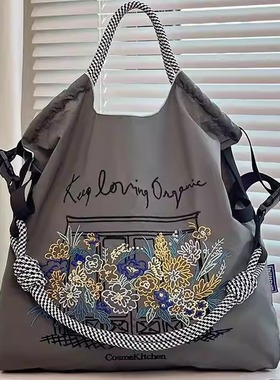 日本代购ballchain刺绣门庭窗花帆布包女2025春购物袋大容量包包