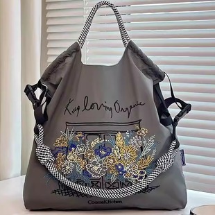 日本代购ballchain刺绣门庭窗花帆布包女2025春购物袋大容量包包