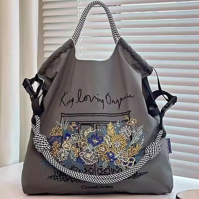 日本代购ballchain刺绣门庭窗花帆布包女2025春购物袋大容量包包