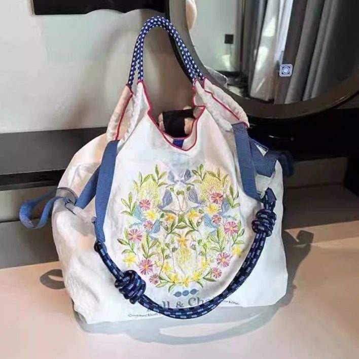 日本代购ballchain花环刺绣环保帆布购物袋上班大容量旅游旅行包