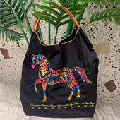 日本代购 ballchain刺绣花朵马购物袋大容量单肩斜挎包防水旅游包