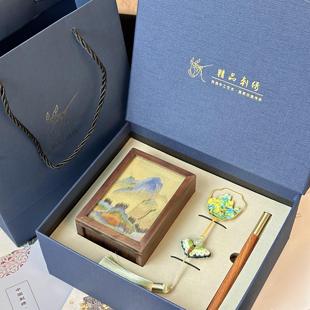 蘇繡胡桃木手工刺繡筆筒擺件書簽成品中國特色文創送老外禮物