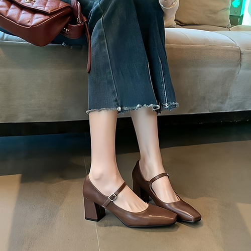 小码法式复古百搭高跟鞋方头一字带粗跟玛丽珍单鞋313233韩式女鞋