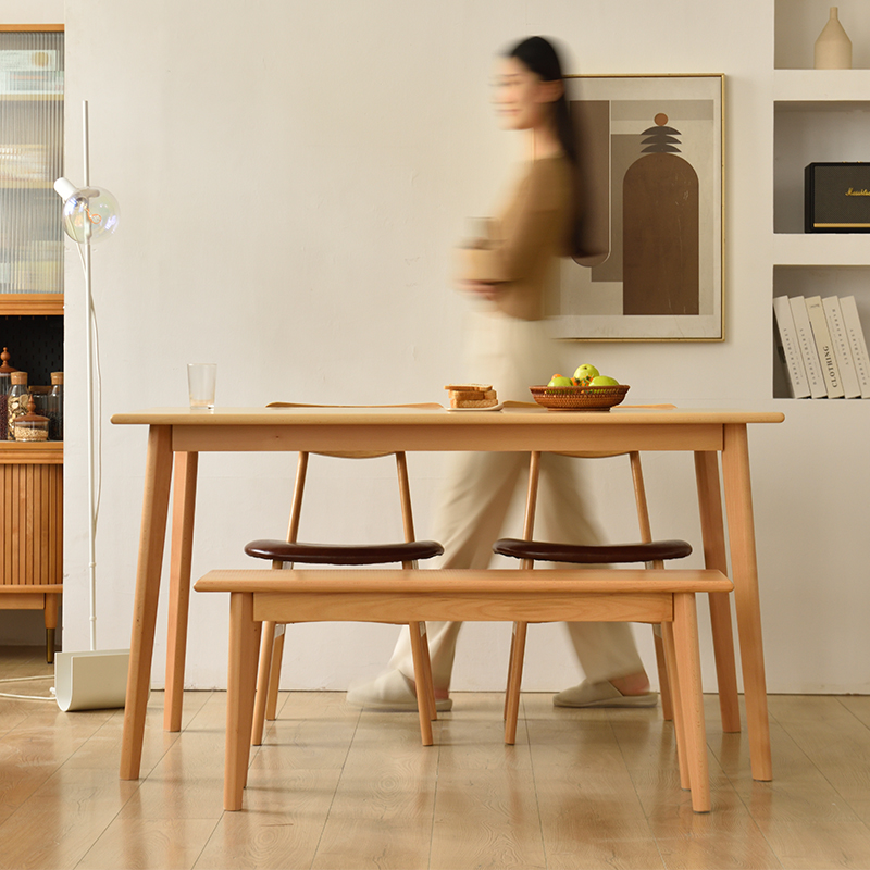 日式实木餐桌现代简约家用饭桌北欧原木风小户型长方形餐桌椅组合