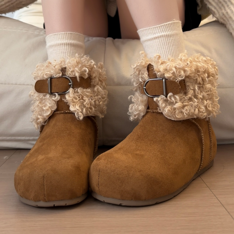 勃肯鞋厚底女雪地靴翻领毛毛鞋