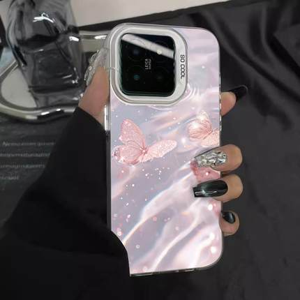 粉羽纱蝴蝶适用iqooneo9手机壳新款vivox100pro套iqoo12高级感80全包neo7se小众s16/5创意潮neo3女款y78/52s+