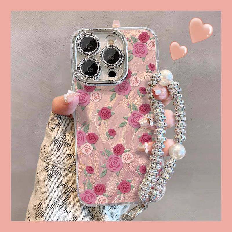 适用苹 果15ProMax手机保护壳iphone14新款满屏玫瑰ip13高级感全包12防摔不会撞壳小众矽胶镜头膜11小香风保
