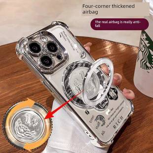 适用于苹果16E八方莱彩手机壳电镀四角iPhone 15 Pro Max全包14Plus配备13Mini Stand 12化妆镜11女性8 Simpl
