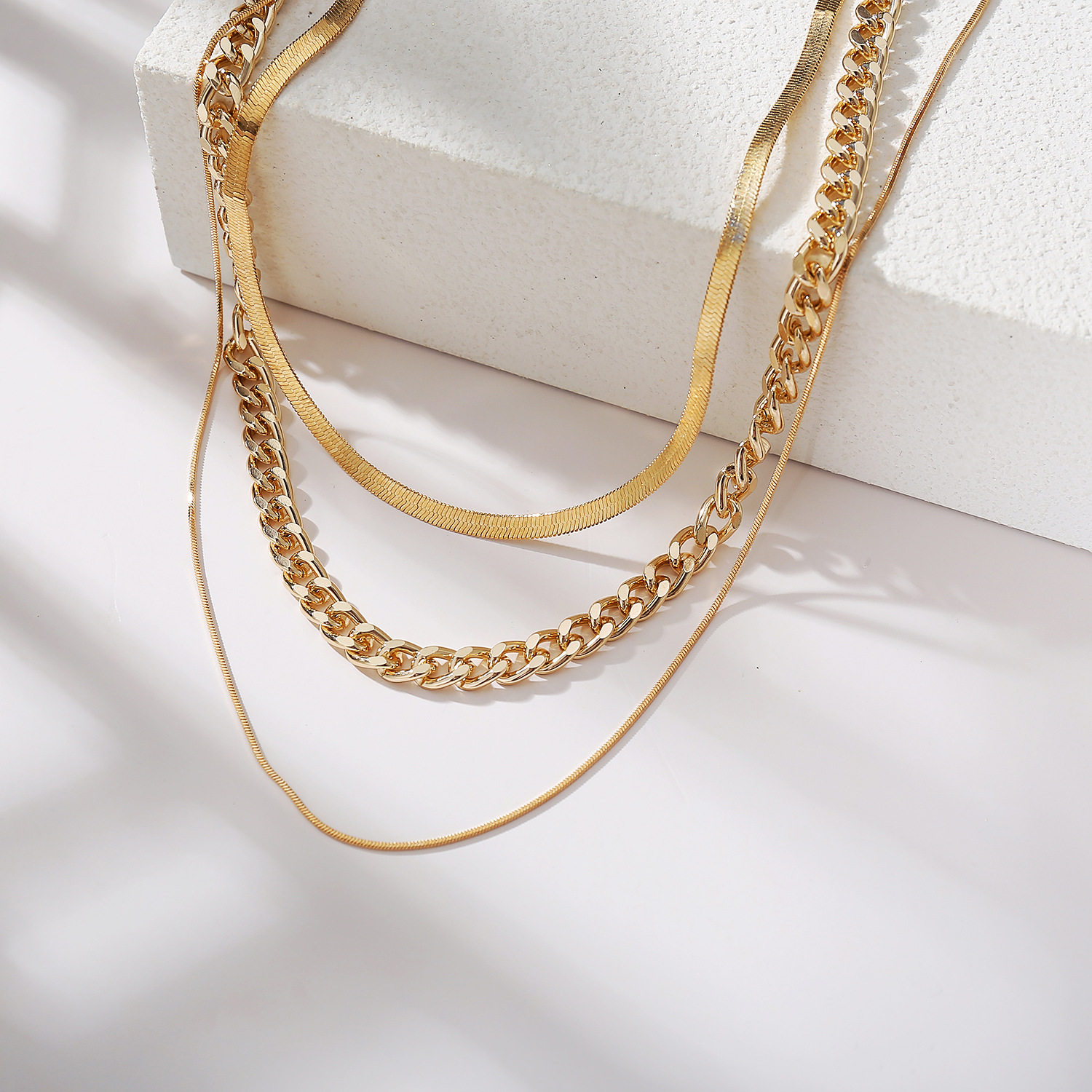 women vintage multi-layered snake chain necklace 三层锁骨链