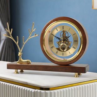 汉时台钟客厅摆件桌台面博古架家用装 饰创意仿机械实木座钟HD327