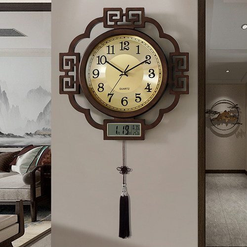 汉时木质新中式圆形德国机芯挂钟