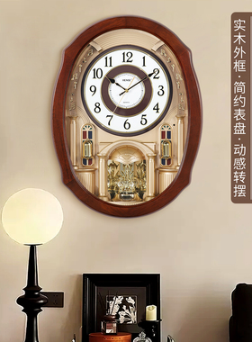 汉时欧式挂钟客厅装饰创意挂钟静音壁钟动感转摆音乐报时挂钟6251