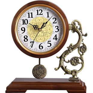 汉时客厅台钟创意家用装饰摆件欧式复古实木音乐报时座钟表HD289